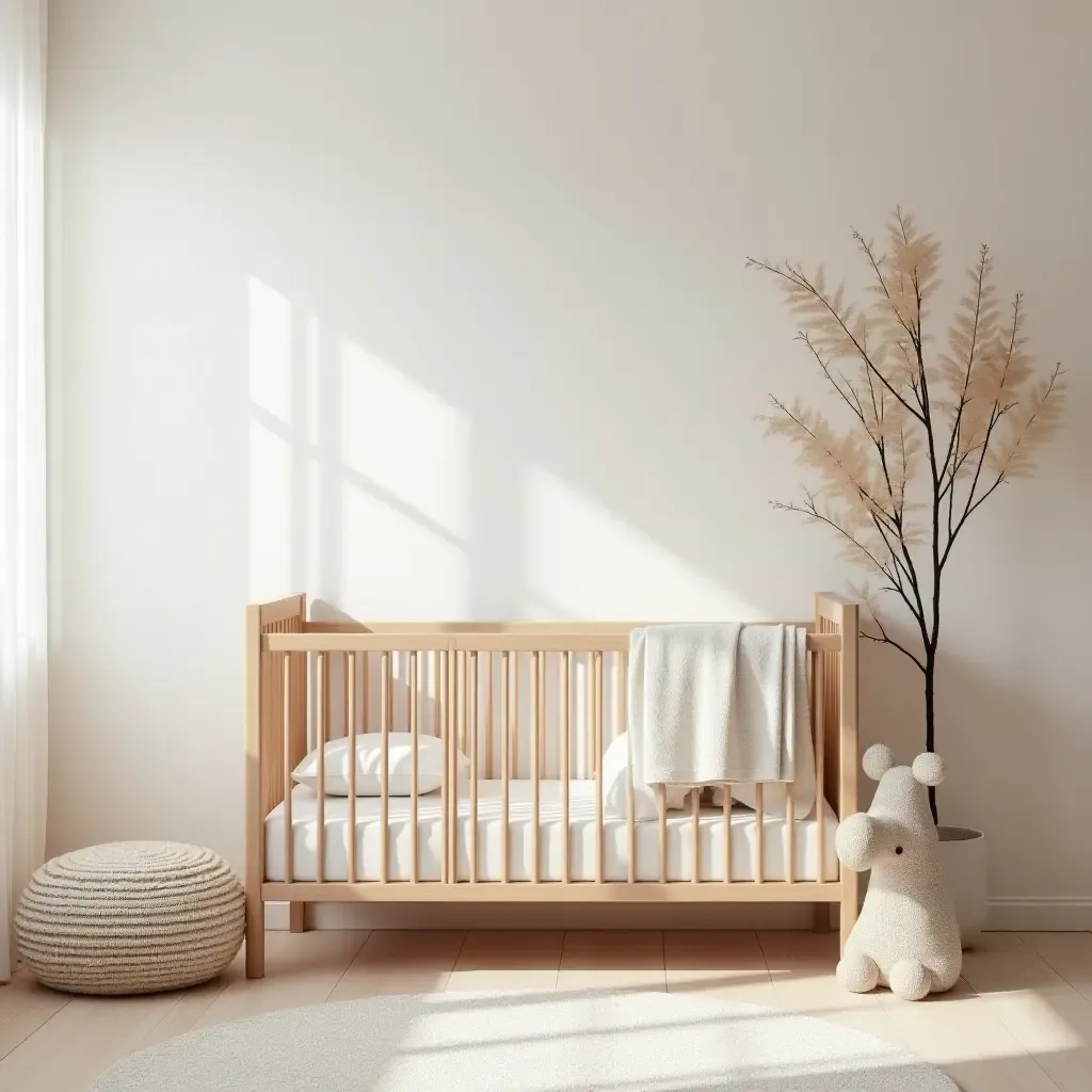 a photo of a serene nursery with a minimalist approach to color and design