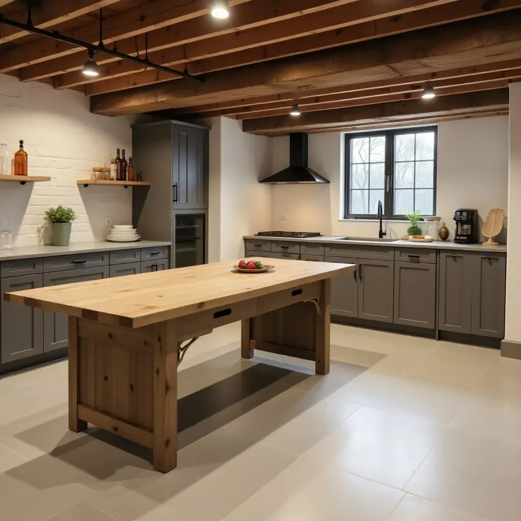 a photo of a basement featuring a foldable storage table