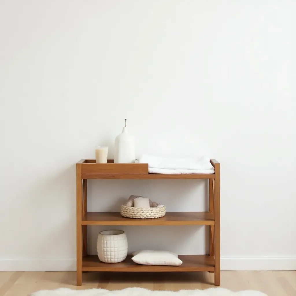 a photo of a nursery featuring a reclaimed wood changing table