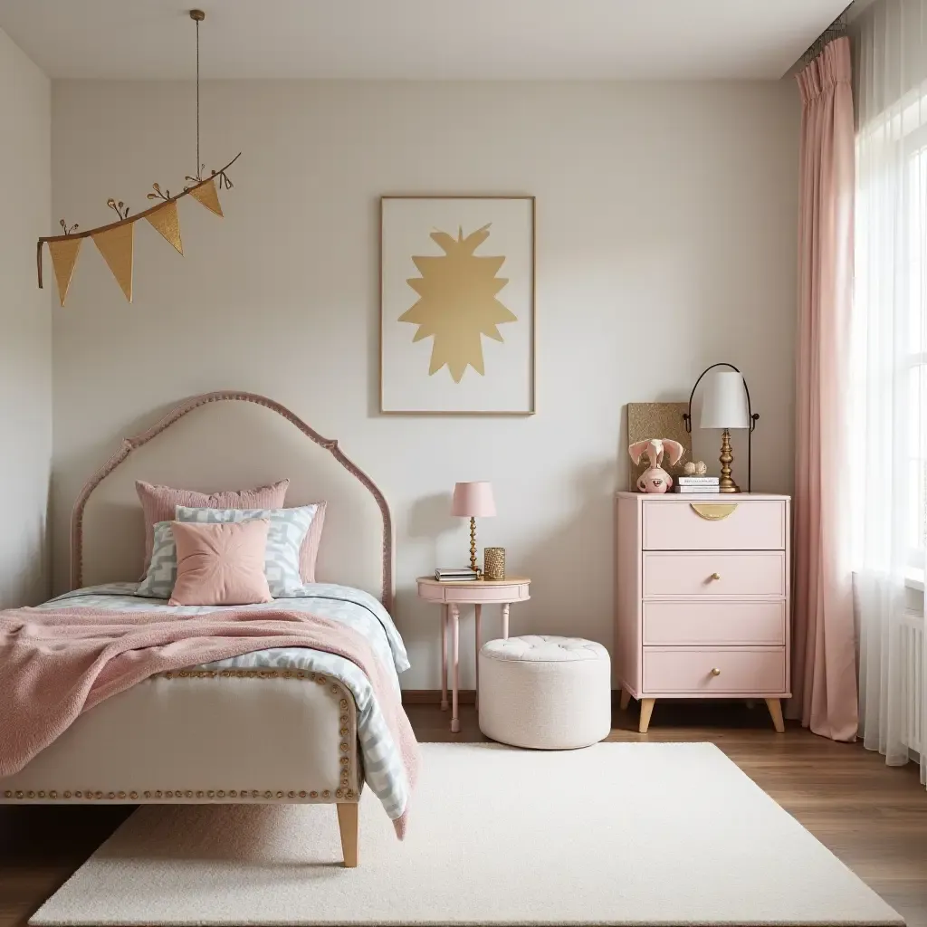 a photo of a whimsical kids&#x27; bedroom decorated with metallic accents