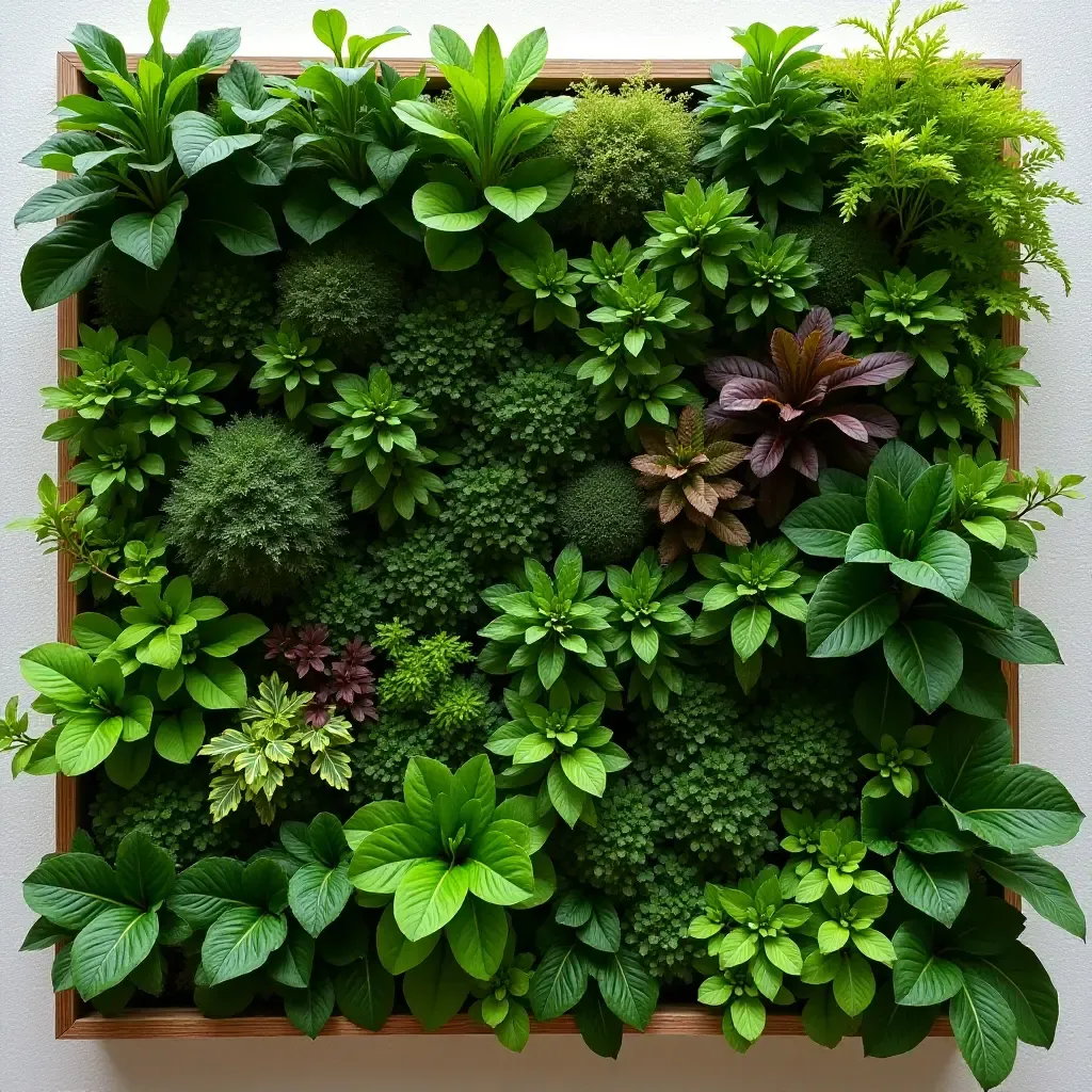 a photo of a vibrant vertical garden wall with edible plants