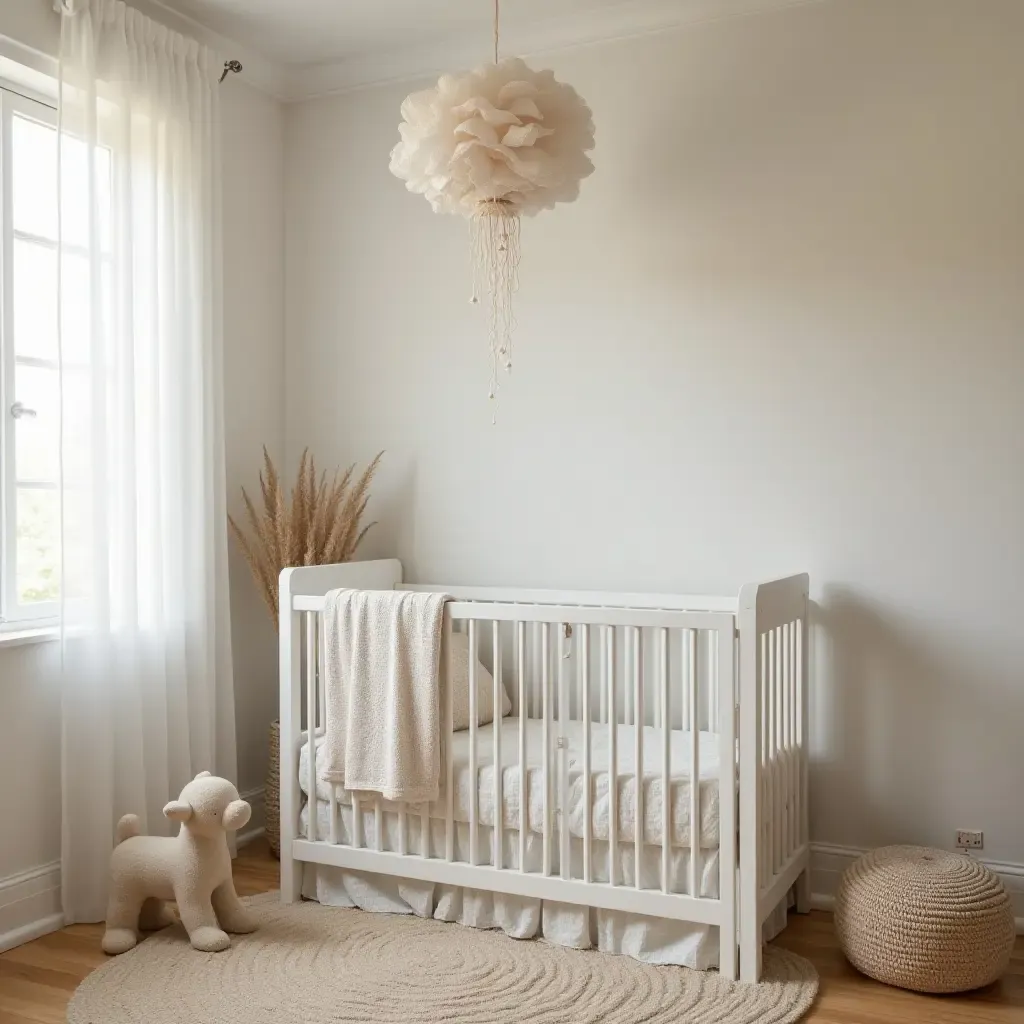 a photo of a nursery with delicate vintage lace accents