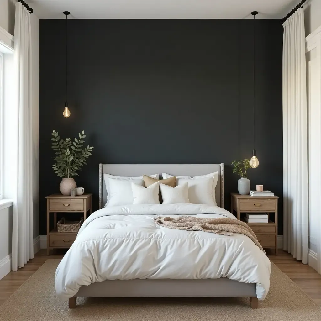 a photo of a farmhouse-style bedroom with a chalkboard wall for creativity