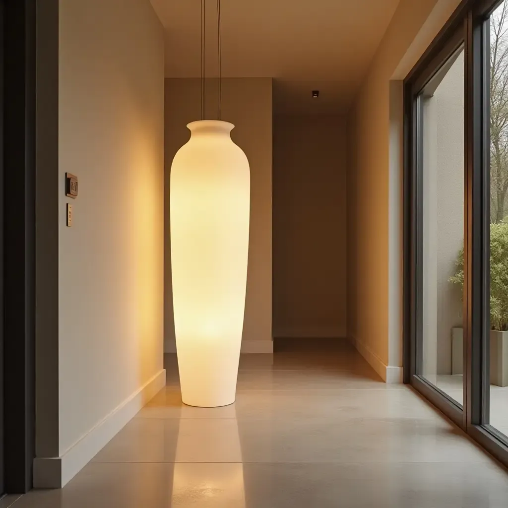 a photo of a large floor lamp creating a welcoming atmosphere in an entrance hall