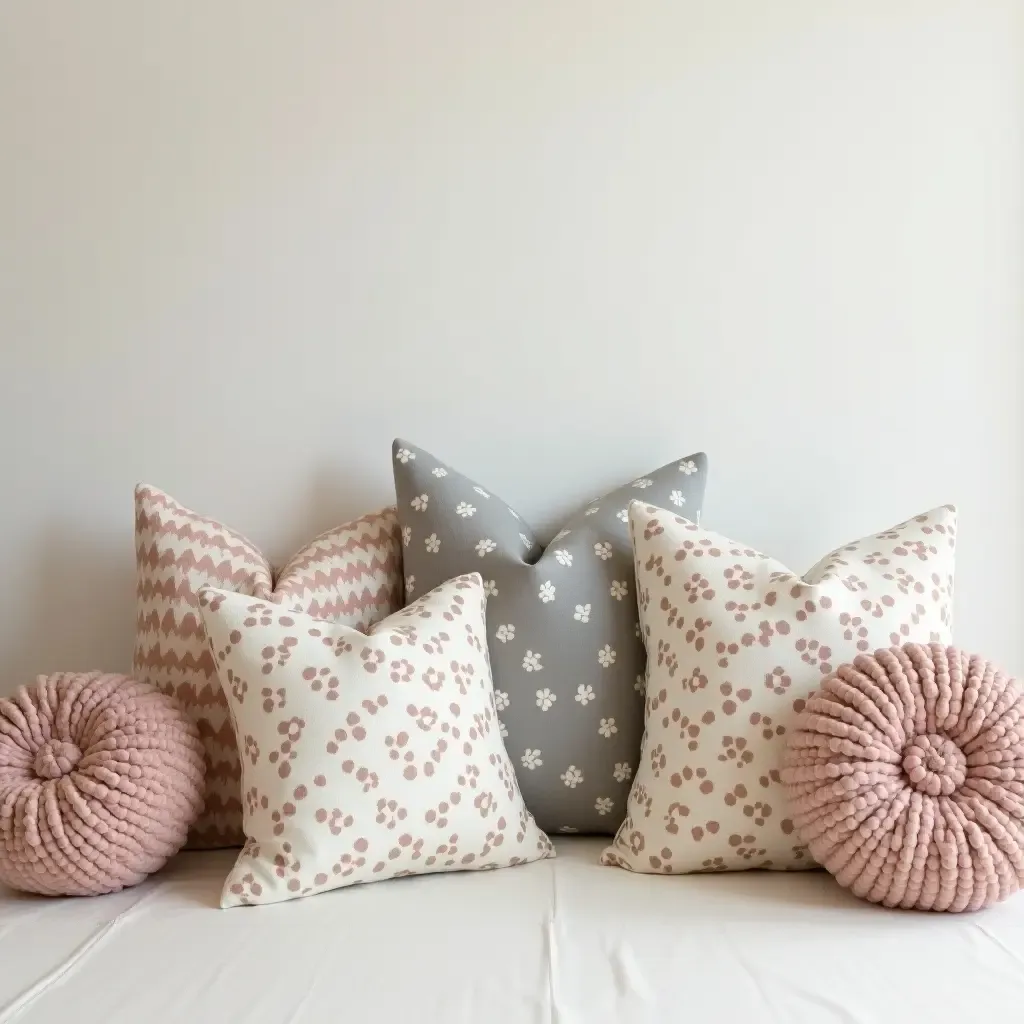 a photo of a nursery showcasing throw pillows in various shapes and sizes