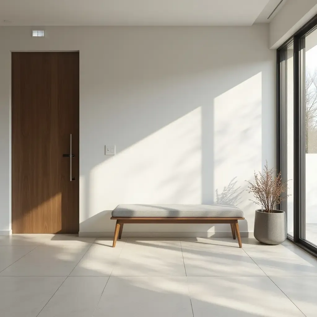 a photo of a sleek bench with a glass top in a modern foyer