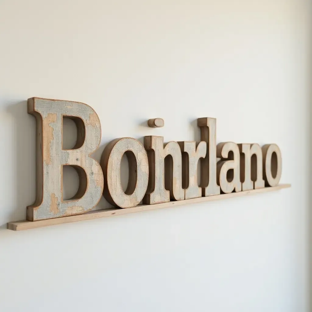 a photo of a personalized name sign made from wooden letters and paint