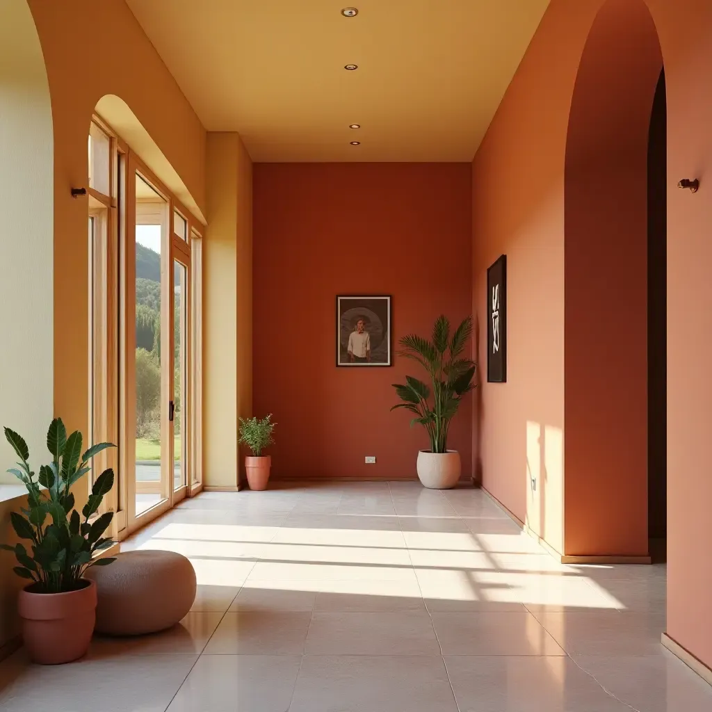 a photo of a modern entrance hall with minimalist decor and vibrant colors