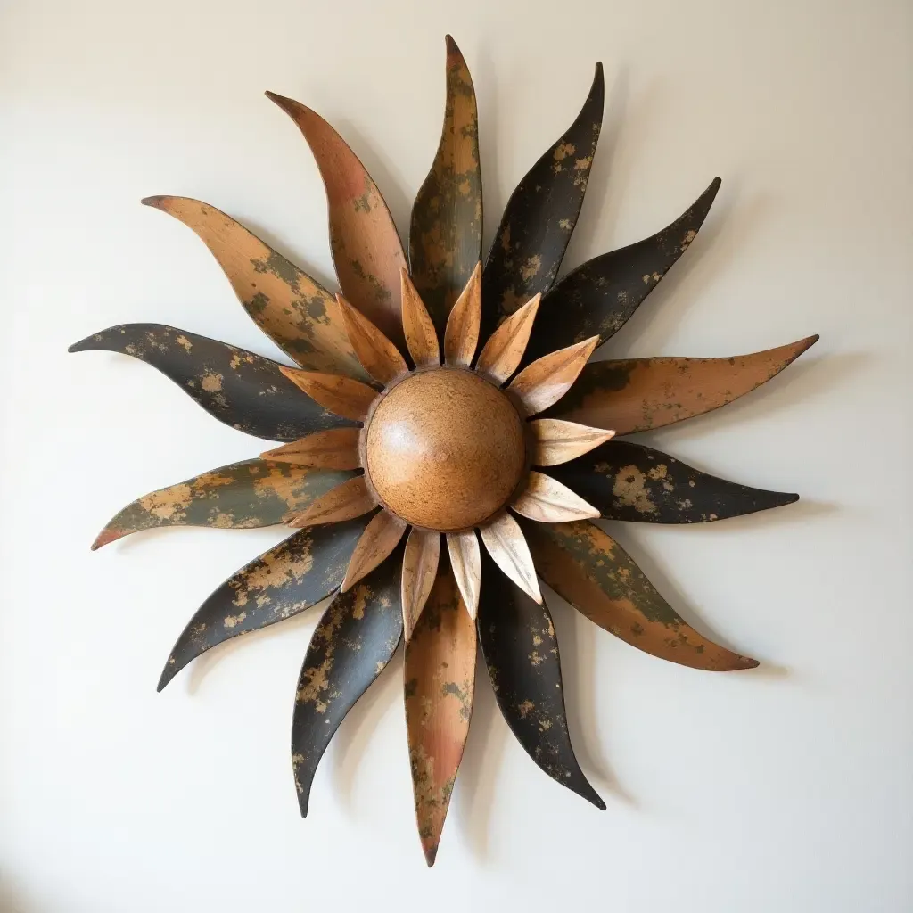 a photo of a unique wall sculpture that merges modern aesthetics with boho charm