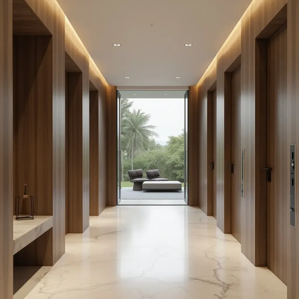 a photo of a contemporary entrance hall with a sleek design and open space