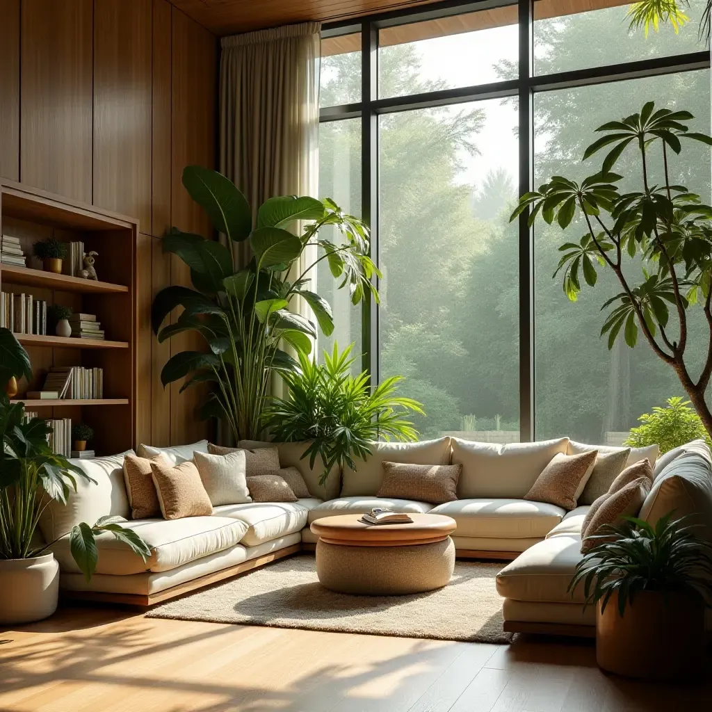 a photo of a reading area with a large indoor palm