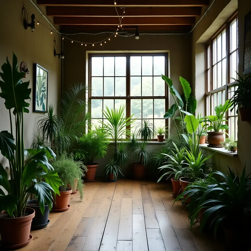 a photo of a basement with a collection of air plants in glass