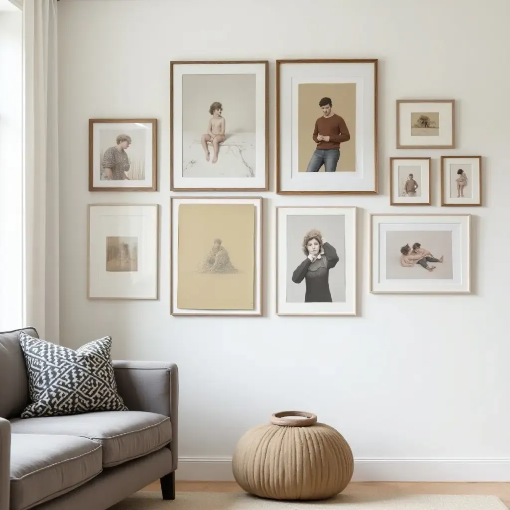 a photo of a gallery wall showcasing an array of framed art