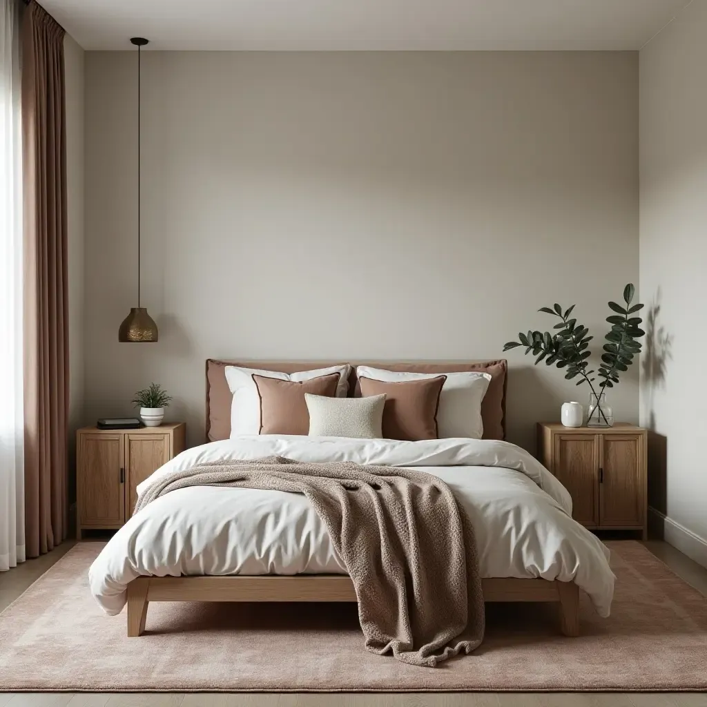 a photo of a small bedroom with a stylish rug