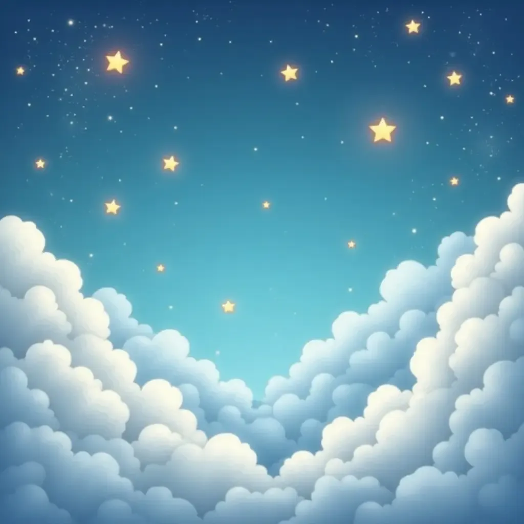 a photo of a whimsical wallpaper featuring clouds and stars