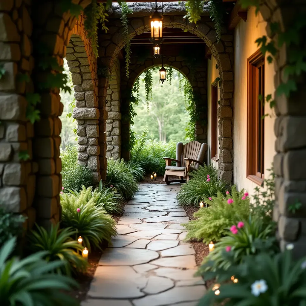 a photo of a corridor with a whimsical fairy garden setup