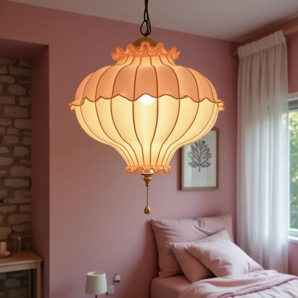 a photo of a fairy-tale inspired pendant light in a princess-themed bedroom