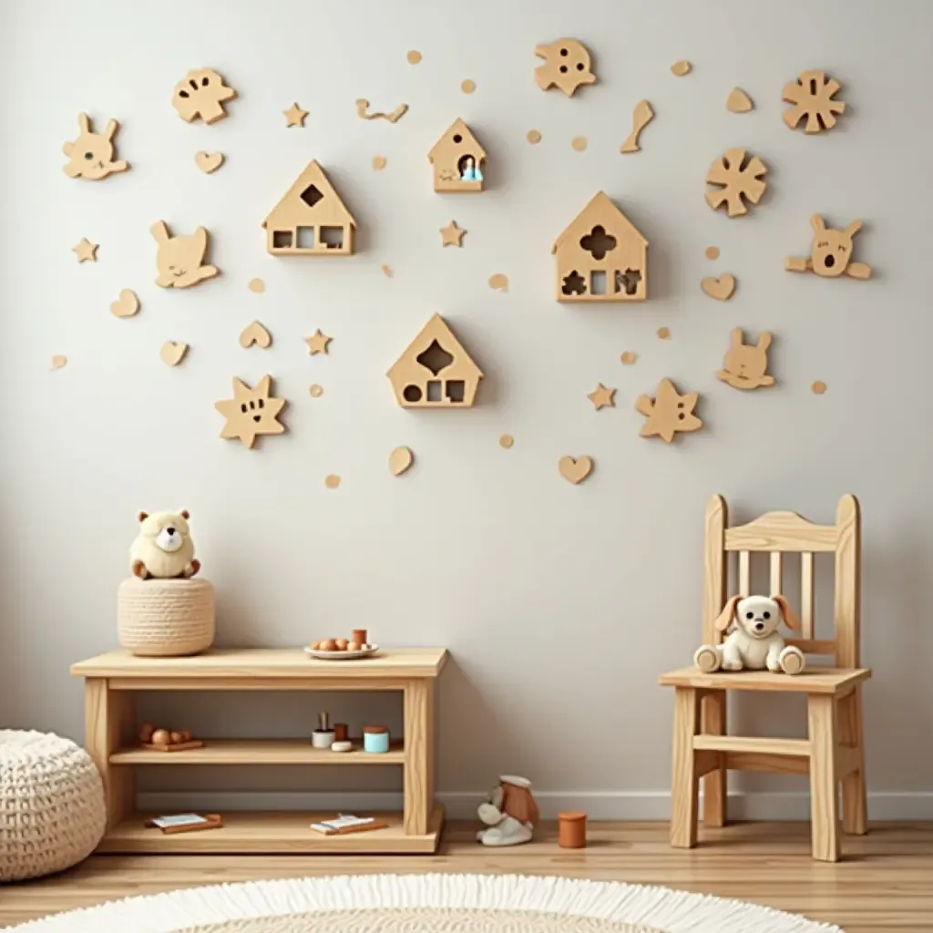 a photo of a fun kids&#x27; room with wooden puzzles on display