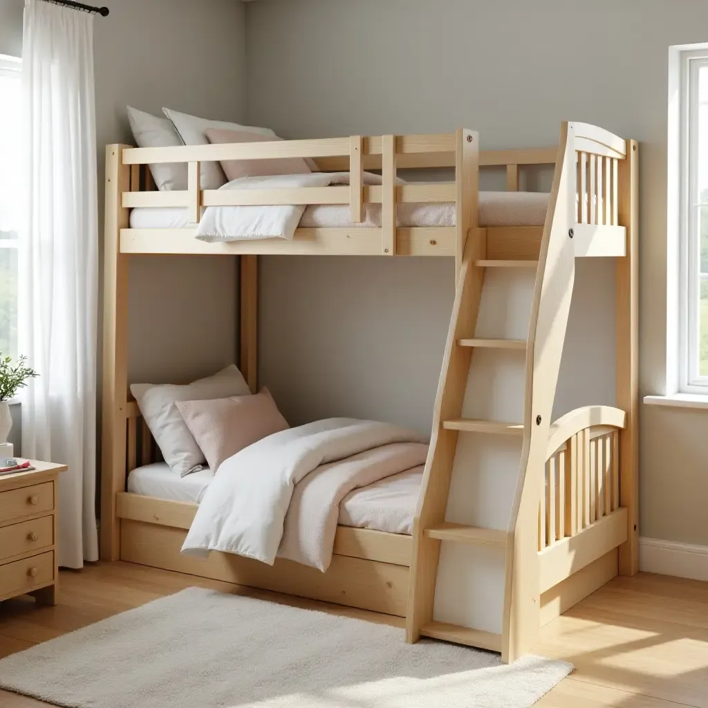 a photo of a bunk bed with a slide for added fun