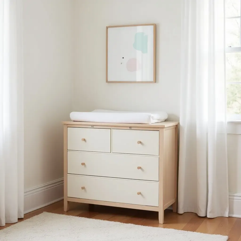 a photo of a nursery featuring a space-saving foldable changing table