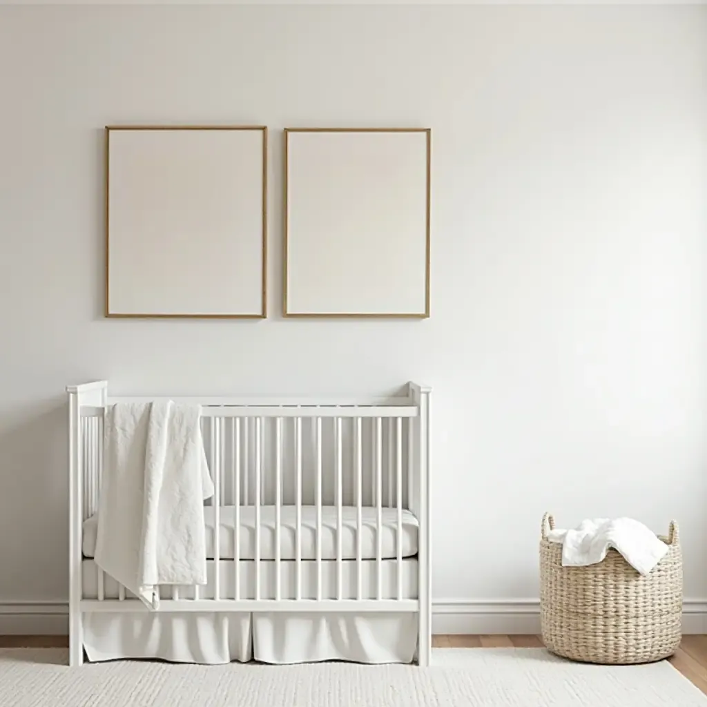 a photo of a nursery with metallic accents in the wall art