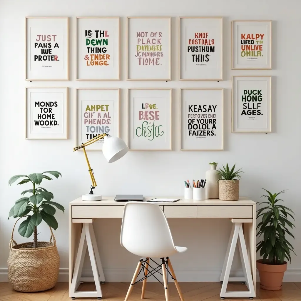 a photo of a motivational gallery wall with inspiring quotes and colorful typography in a teen&#x27;s study area