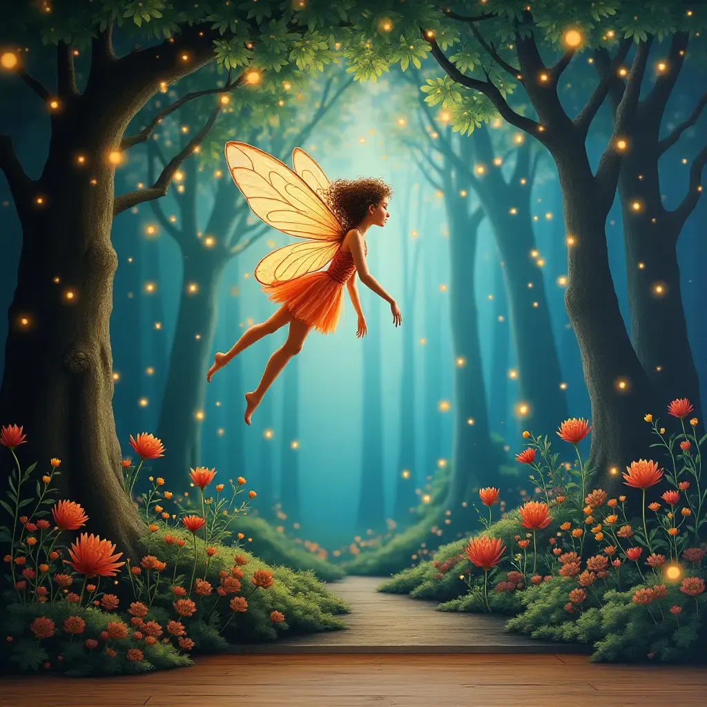 a photo of a magical woodland fairy mural with sparkles