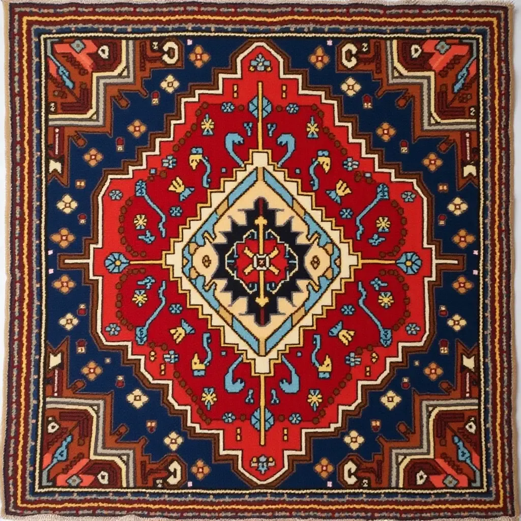 a photo of a unique, handmade rug with artisanal craftsmanship