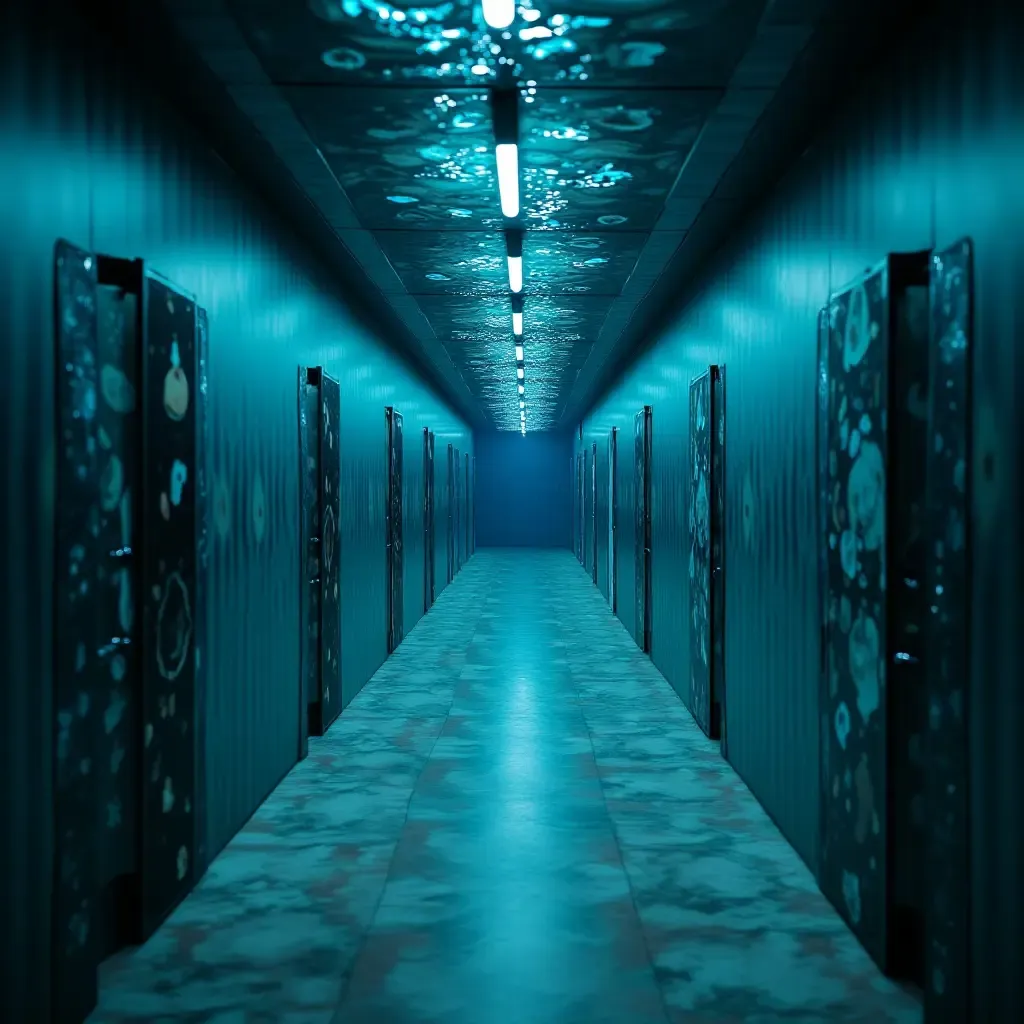 a photo of a corridor with a fun theme, like underwater