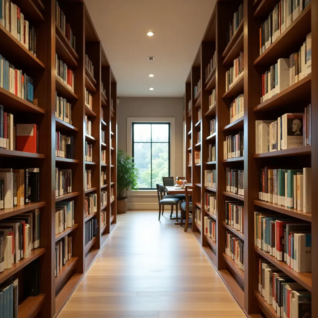 a photo of a bright library with strategic mirror placements