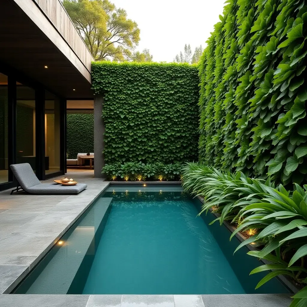 a photo of a small pool surrounded by vertical gardens for privacy