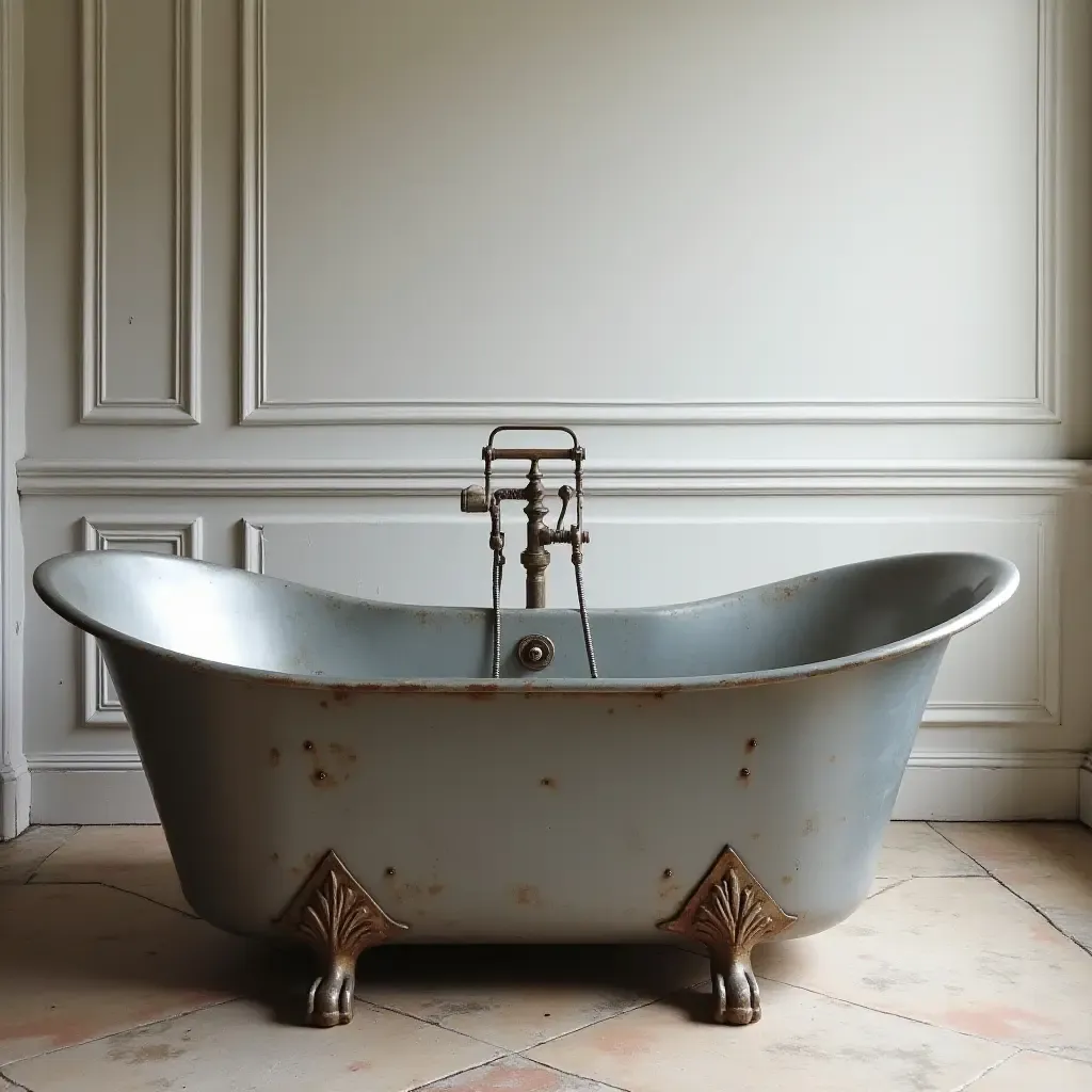 a photo of a freestanding metal bathtub with industrial charm