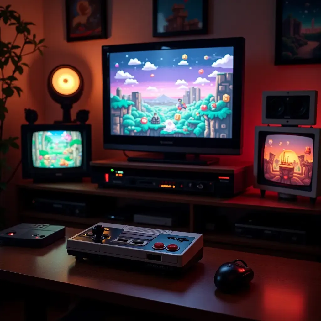 a photo of a retro game console setup with classic games