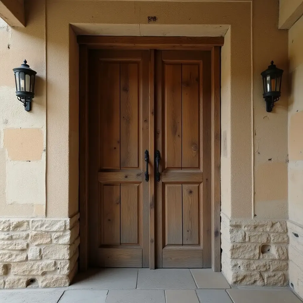 a photo of a rustic wooden door leading to a corridor