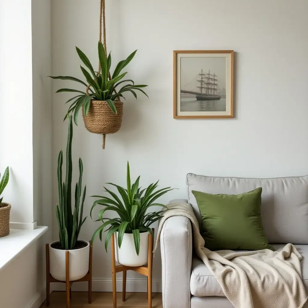 a photo of a creative corner with DIY plant decor