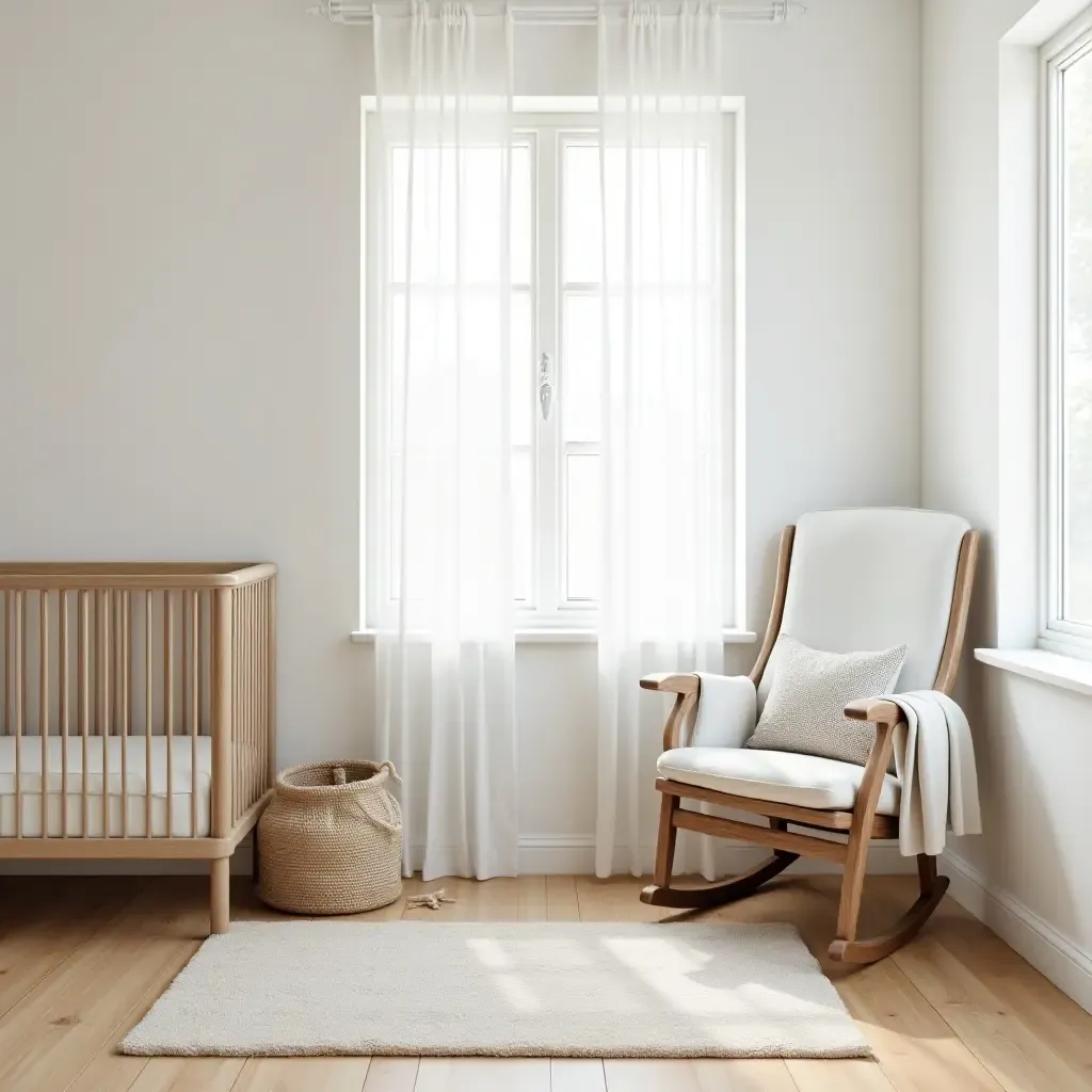 a photo of a modern nursery with a vintage rocking chair