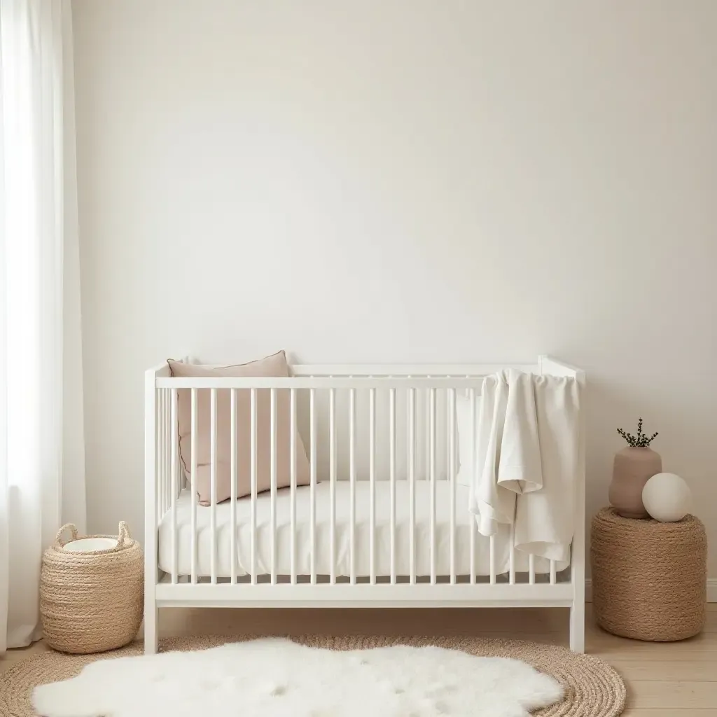 a photo of a tranquil nursery with a soft color palette and vintage decor pieces