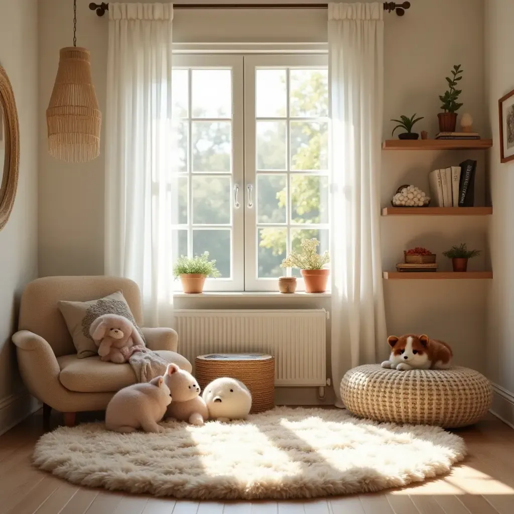 a photo of a reading nook with a soft rug and a story corner