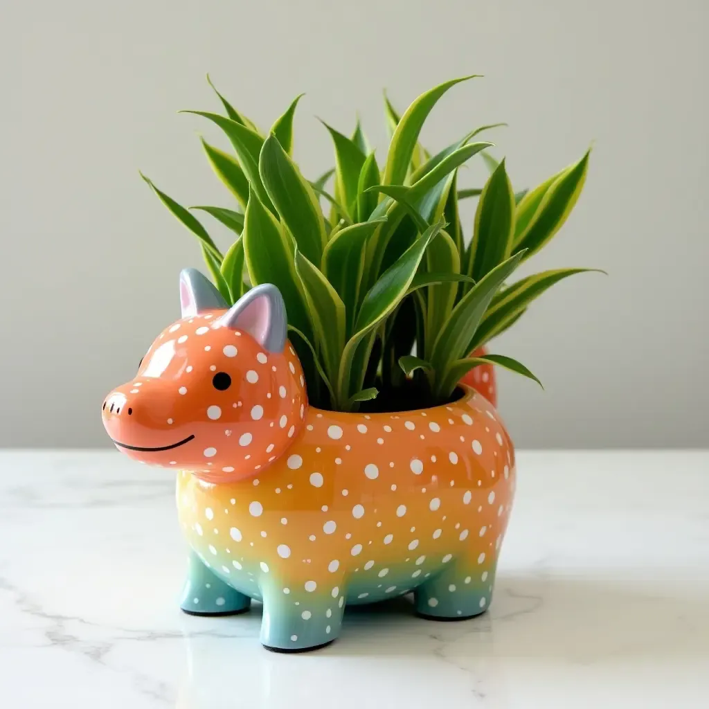 a photo of a colorful planter shaped like an animal