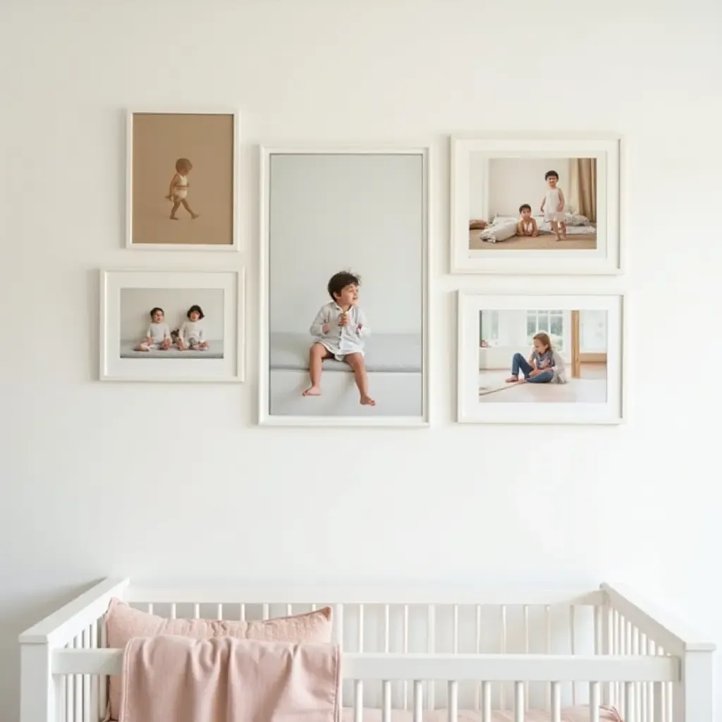 a photo of a nursery gallery wall showcasing childhood memories