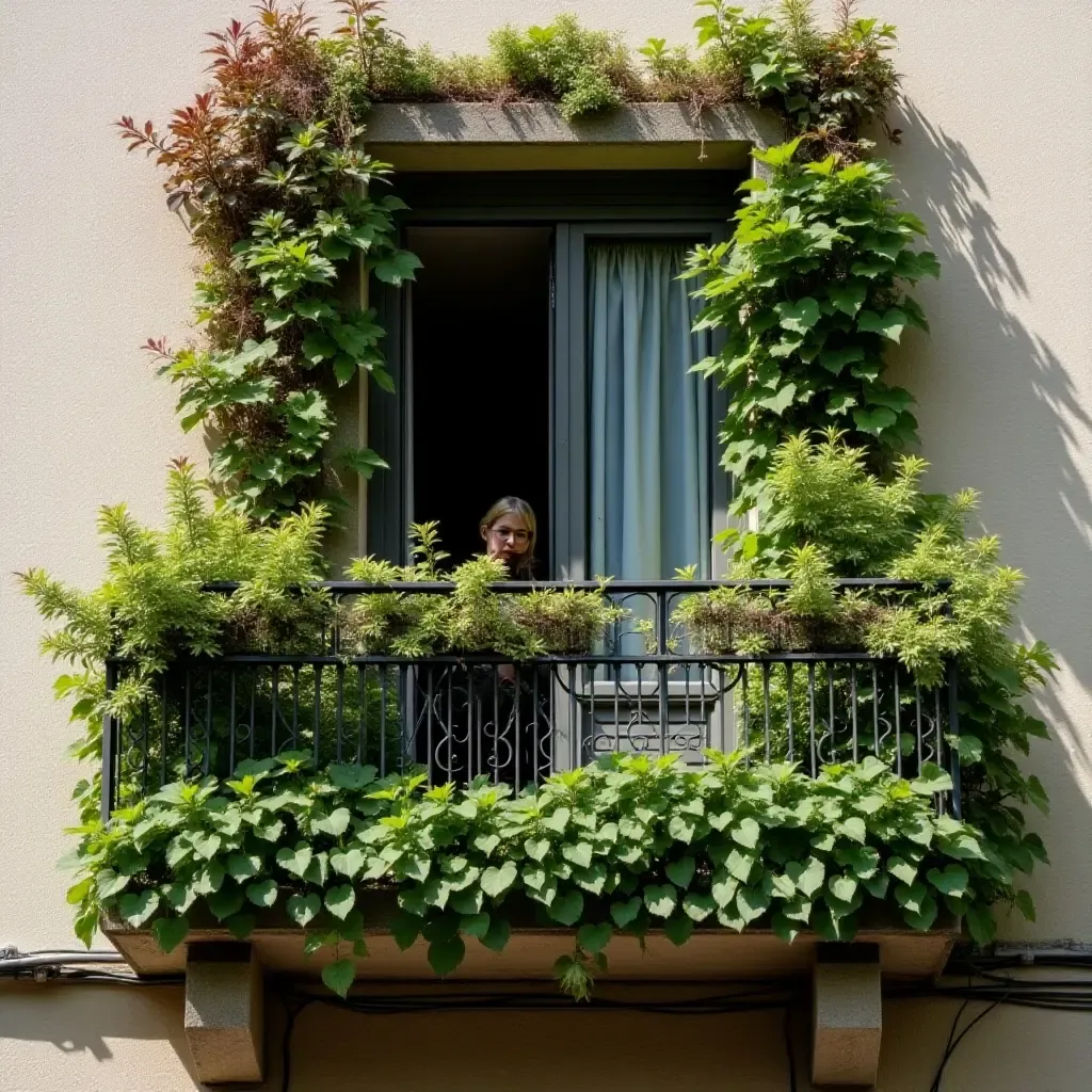 a photo of a balcony adorned with a vertical garden of native plants