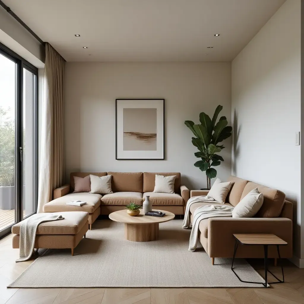 a photo of a small living room with modular seating arrangements