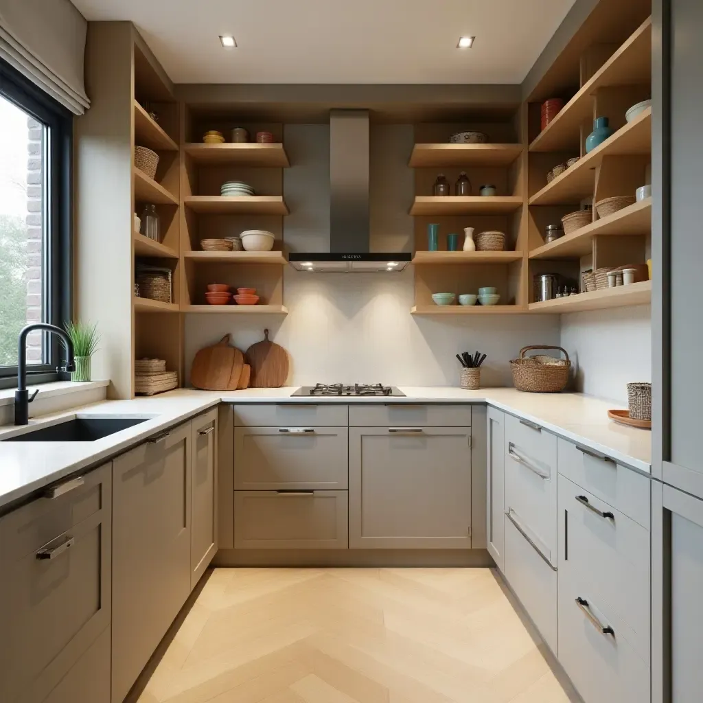 a photo of a pantry showcasing a blend of functionality and style