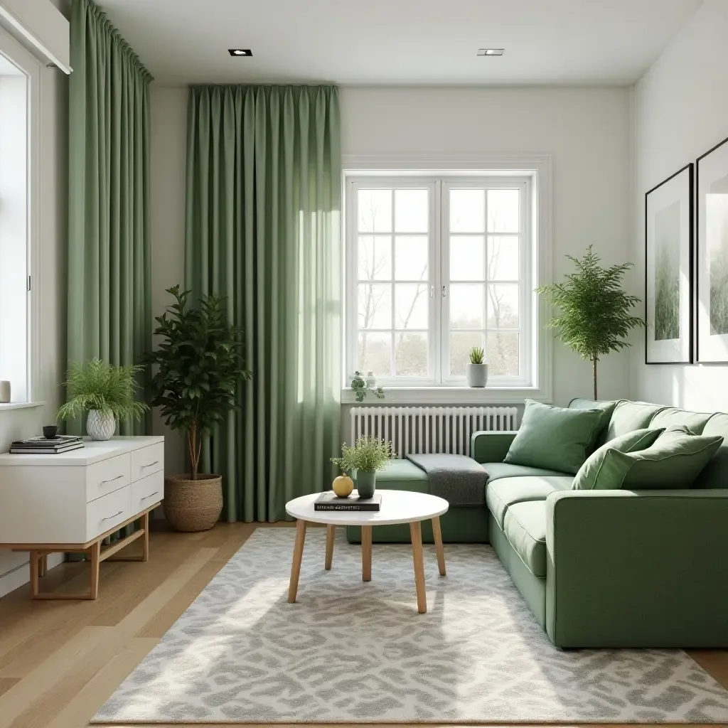 a photo of a Scandinavian-style room with green accents