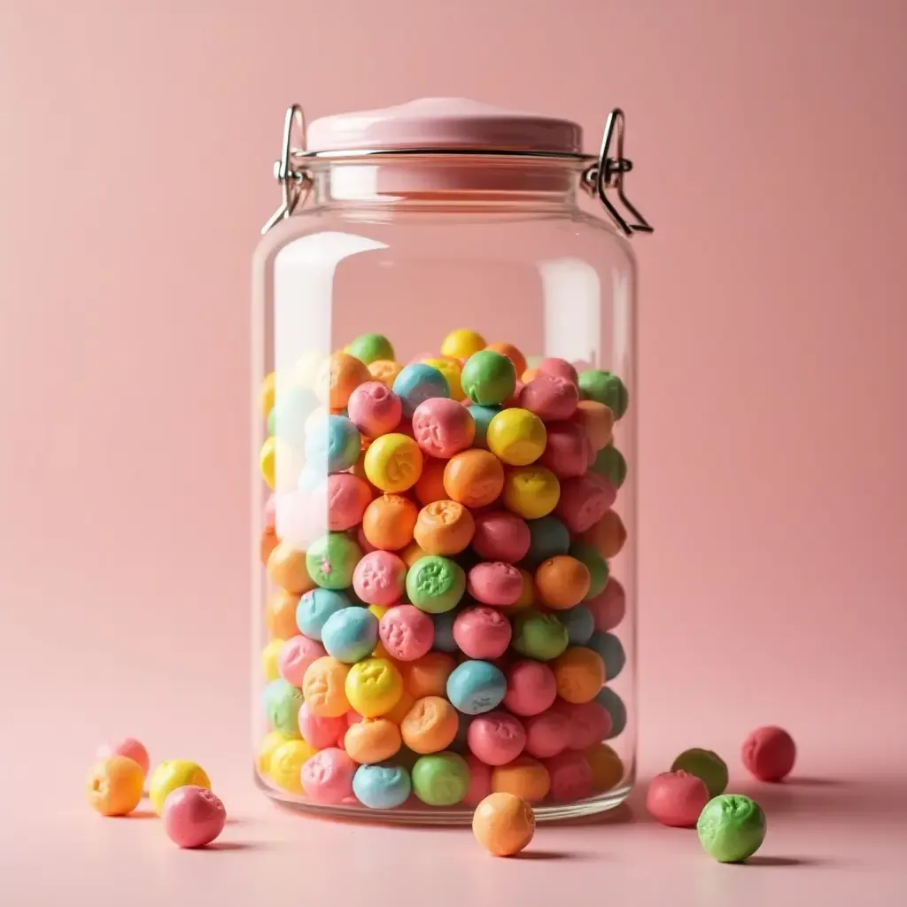 a photo of a nostalgic candy jar filled with colorful sweets