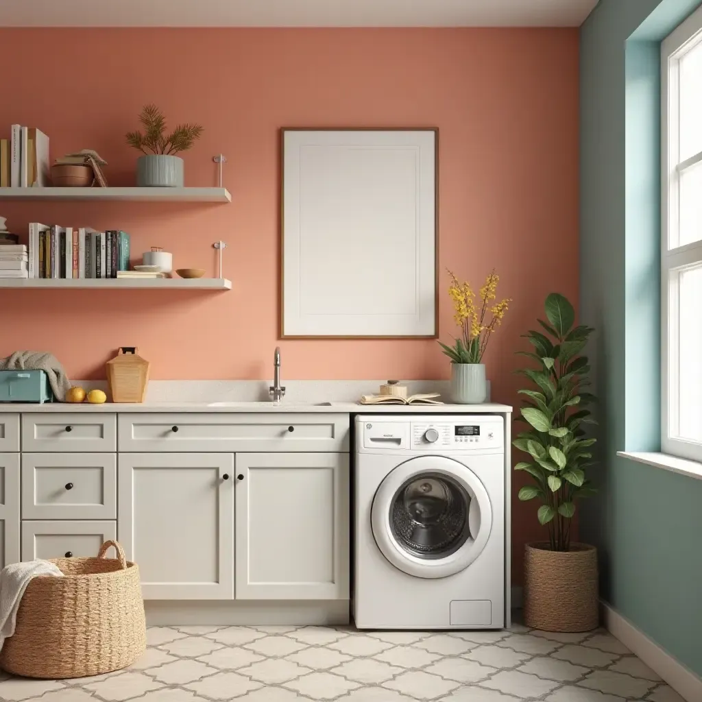 a photo of a laundry room with a vibrant color scheme for style