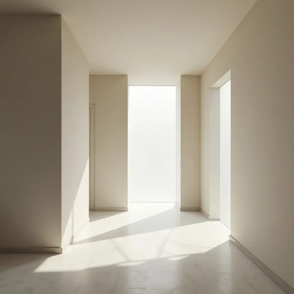 a photo of a minimalist corridor with a focus on natural light and simplicity