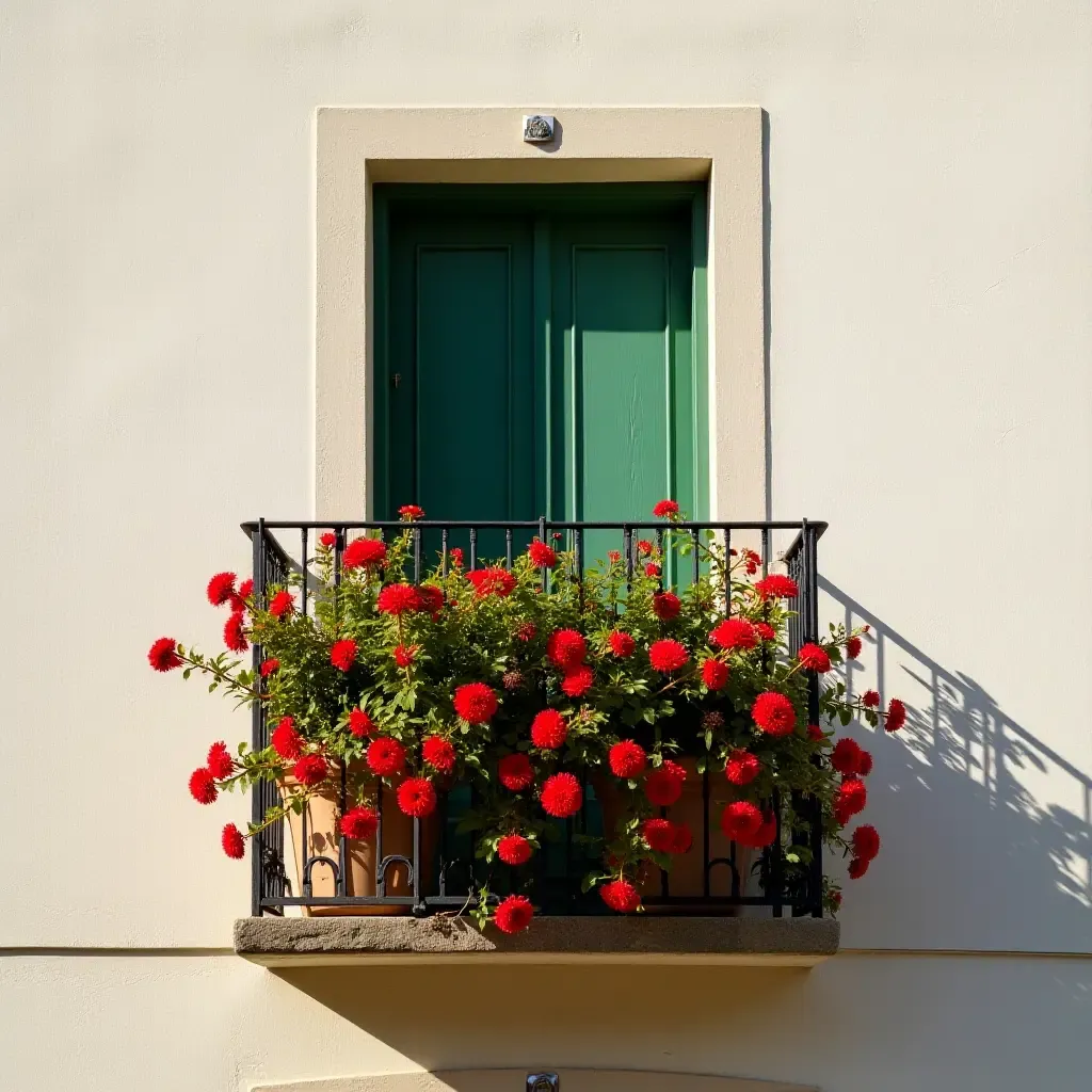 a photo of a balcony wall with a vibrant floral arrangement