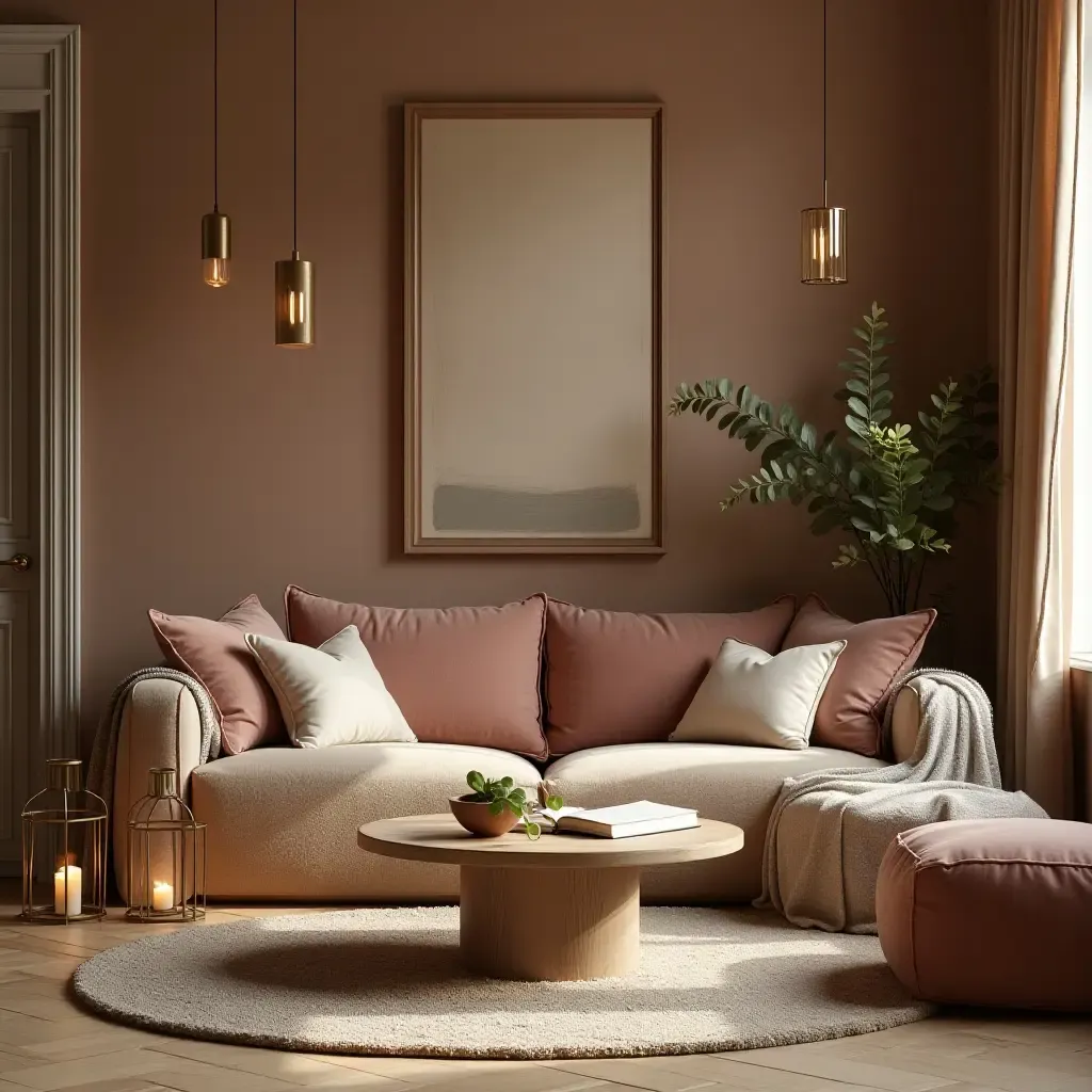 a photo of a serene reading space with calming colors and decorative lanterns