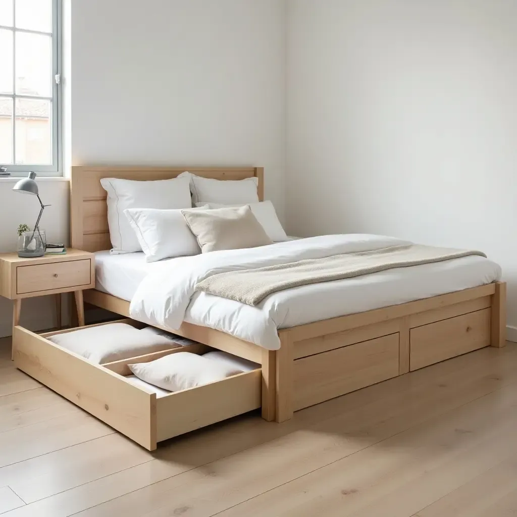 a photo of a bed with under-bed drawers for storage